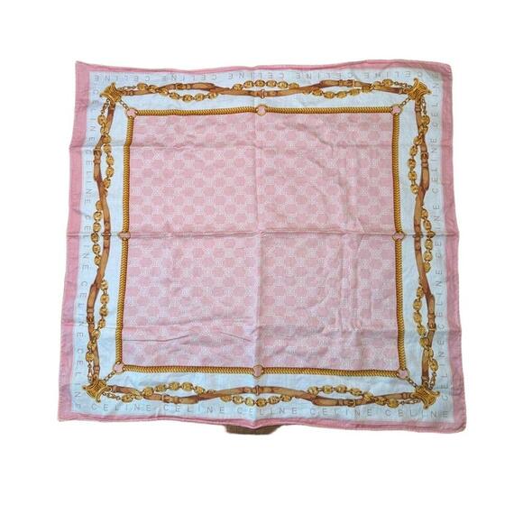 Celine Handkerchief Womens Pink Multi Equestrian Chain Triomphe Print Luxury - Picture 1 of 3